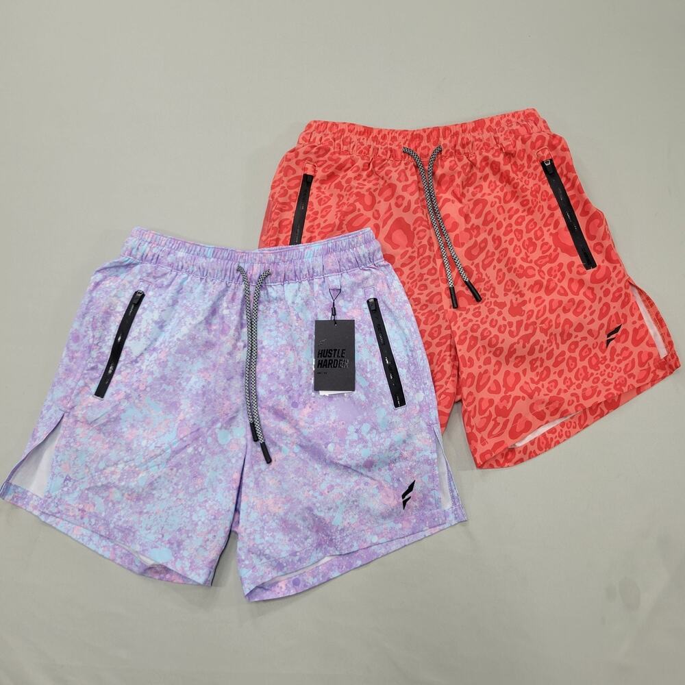Flag Nor Fail Apex Men’s Small Lot 2 Athletic Shorts Red Leopard Purple Splatter